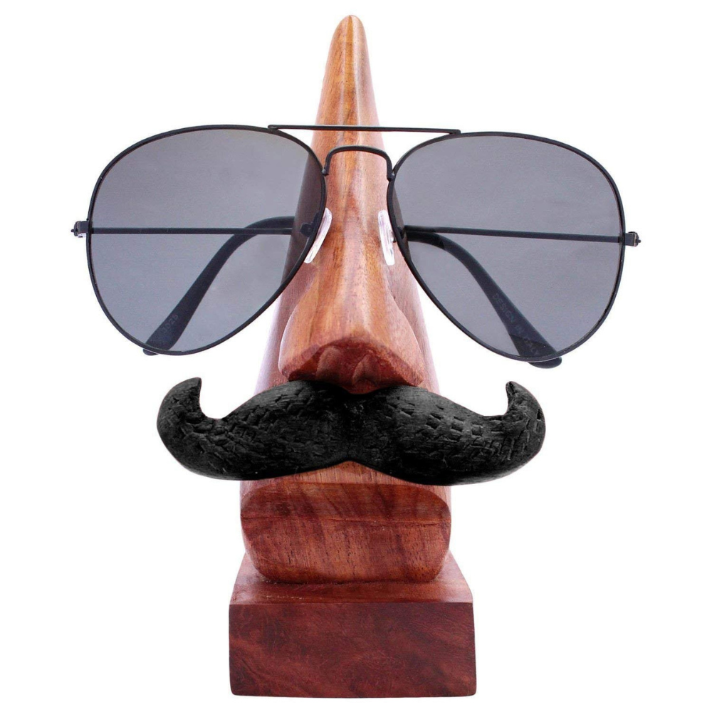 Wooden Nose Shaped Specs Holder side 1